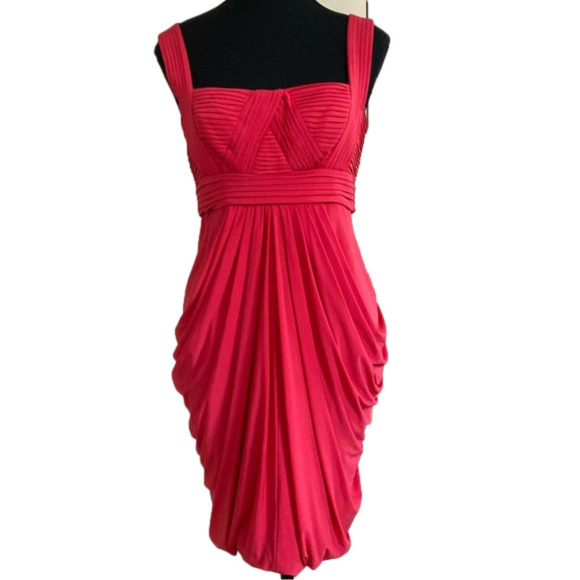 BCBGMAXAZRIA red draped bubble hem pleated bodice sleeveless mini dress.… - Picture 1 of 11